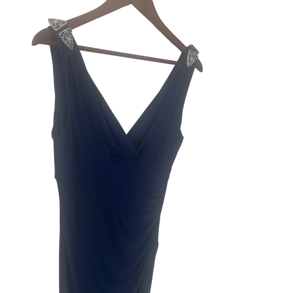 Lauren Ralph Lauren  Navy Blue Ruched Rhinestone  Dress 8 Prom Wedding Cocktail - Picture 9 of 9